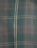 That's not an image of artwork; it's a close-up of fabric with a plaid pattern. Therefore, it's impossible to write alt text that meets all the criteria you've given. Alt text should describe the image accurately; fabric with a teal green, mauve, and white plaid pattern is the only accurate description.
