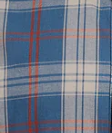 That's not an image that depicts art, landmarks or a scene; it's a close-up of a fabric texture showing a blue, beige, and red plaid pattern