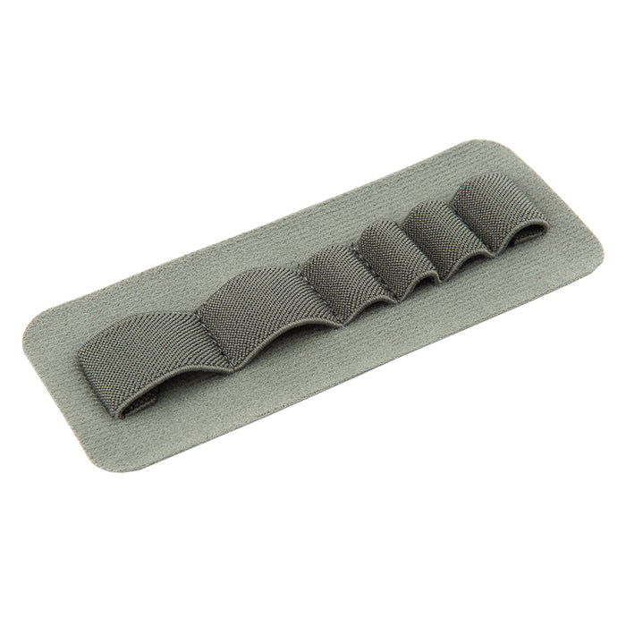 Unknown artist, fabric ammunition carrier showing five elastic loops a muted grey color and rectangular shape against a white background