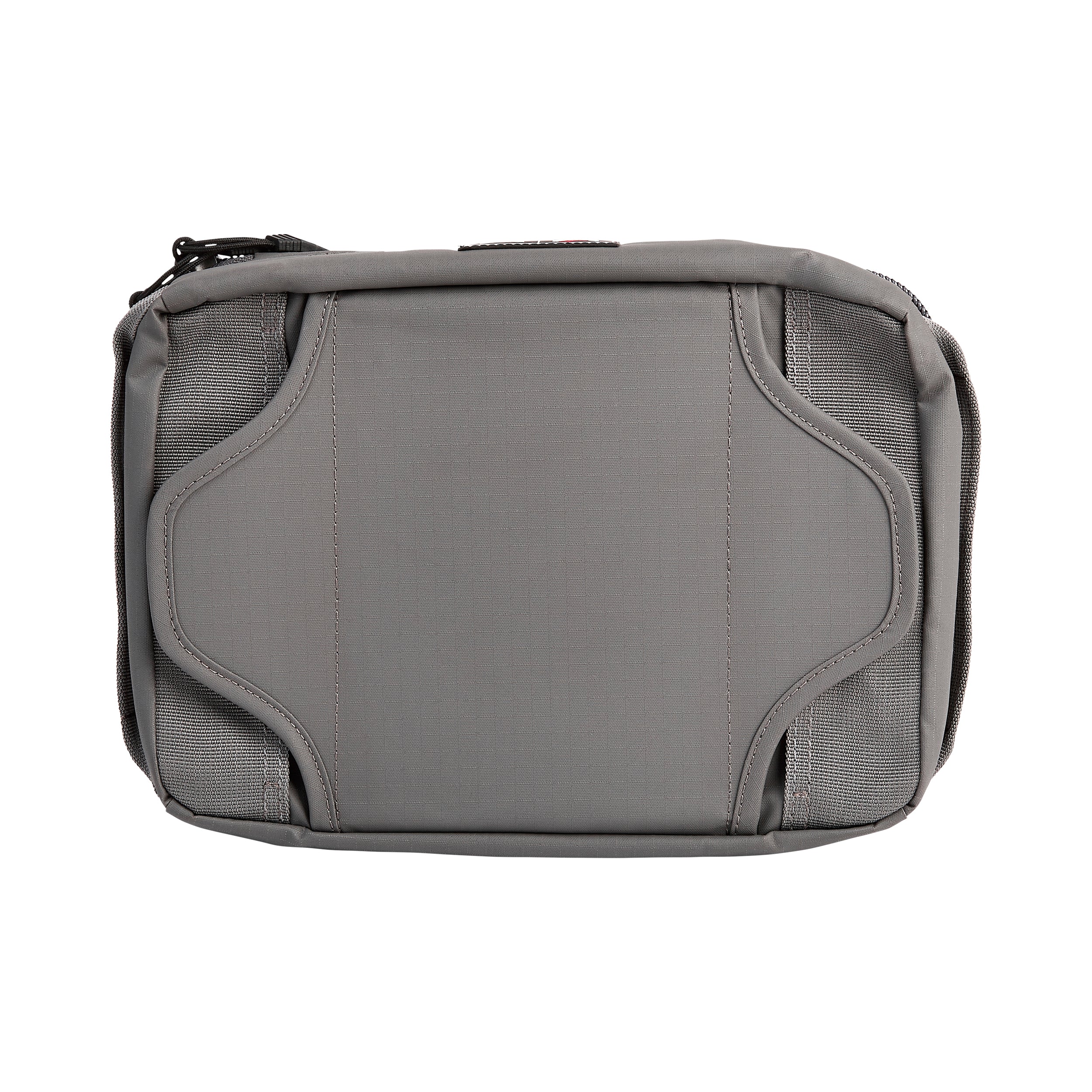 Product shot of a gray Peak Design Everyday Sling, featuring a zipper, adjustable straps, and subtle red branding on a white background