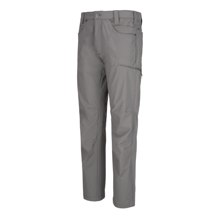 Product shot of gray men's hiking pants featuring multiple pockets and a comfortable fit showcasing durable fabric and reinforced stitching