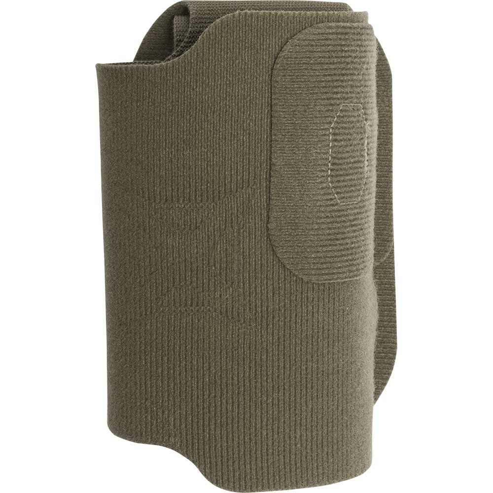 Product image of a Sage Green fabric pistol ankle holster showing ribbed texture and a reinforced Velcro closure patch