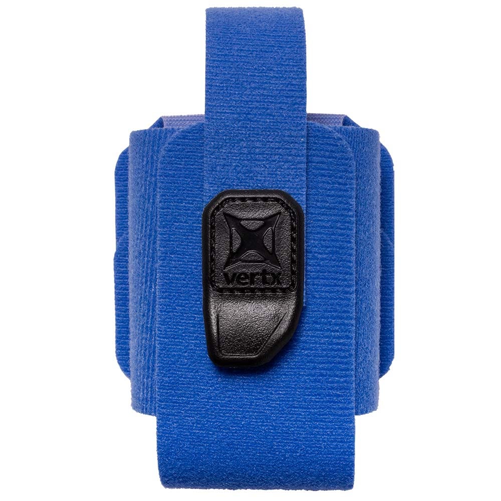 Product shot of a Vertex brand blue tactical wrap with a black, textured closure and a subtle logo detail