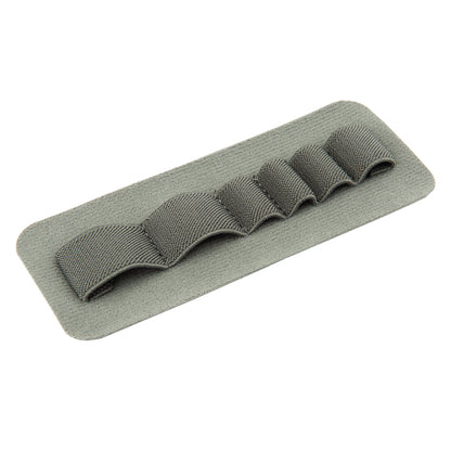 Unknown artist, fabric ammunition carrier showing five elastic loops a muted grey color and rectangular shape against a white background
